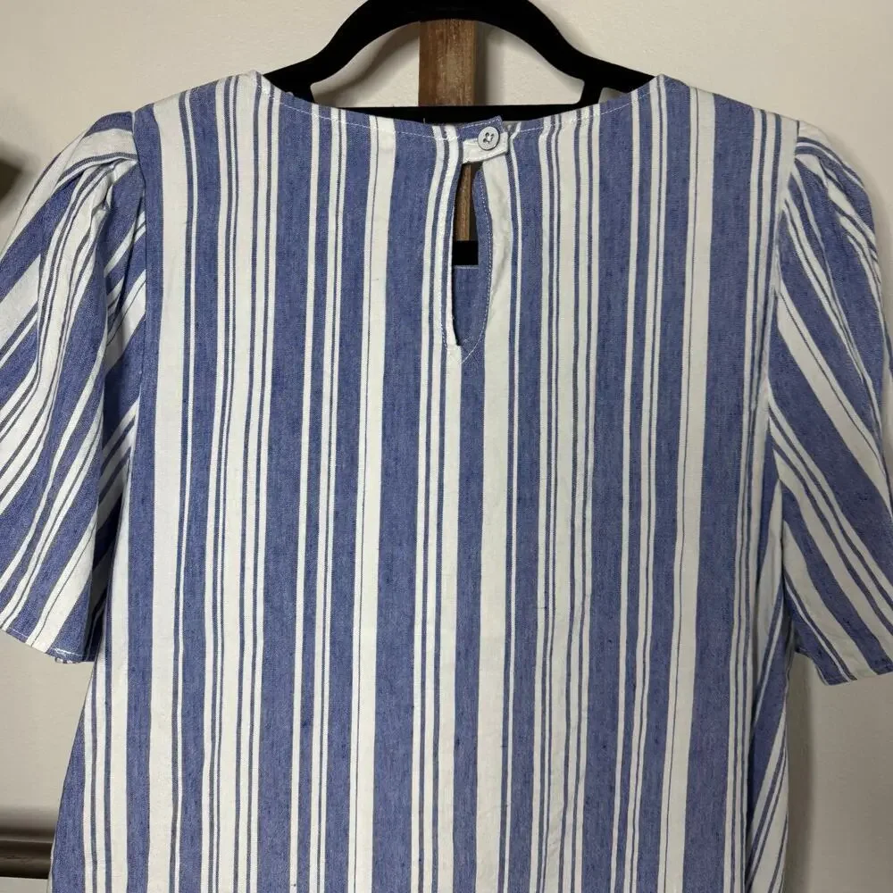 Cabi Style 5343 Blue White Short Sleeve Linen Blouse Size Medium‎ - Picture 4 of 8